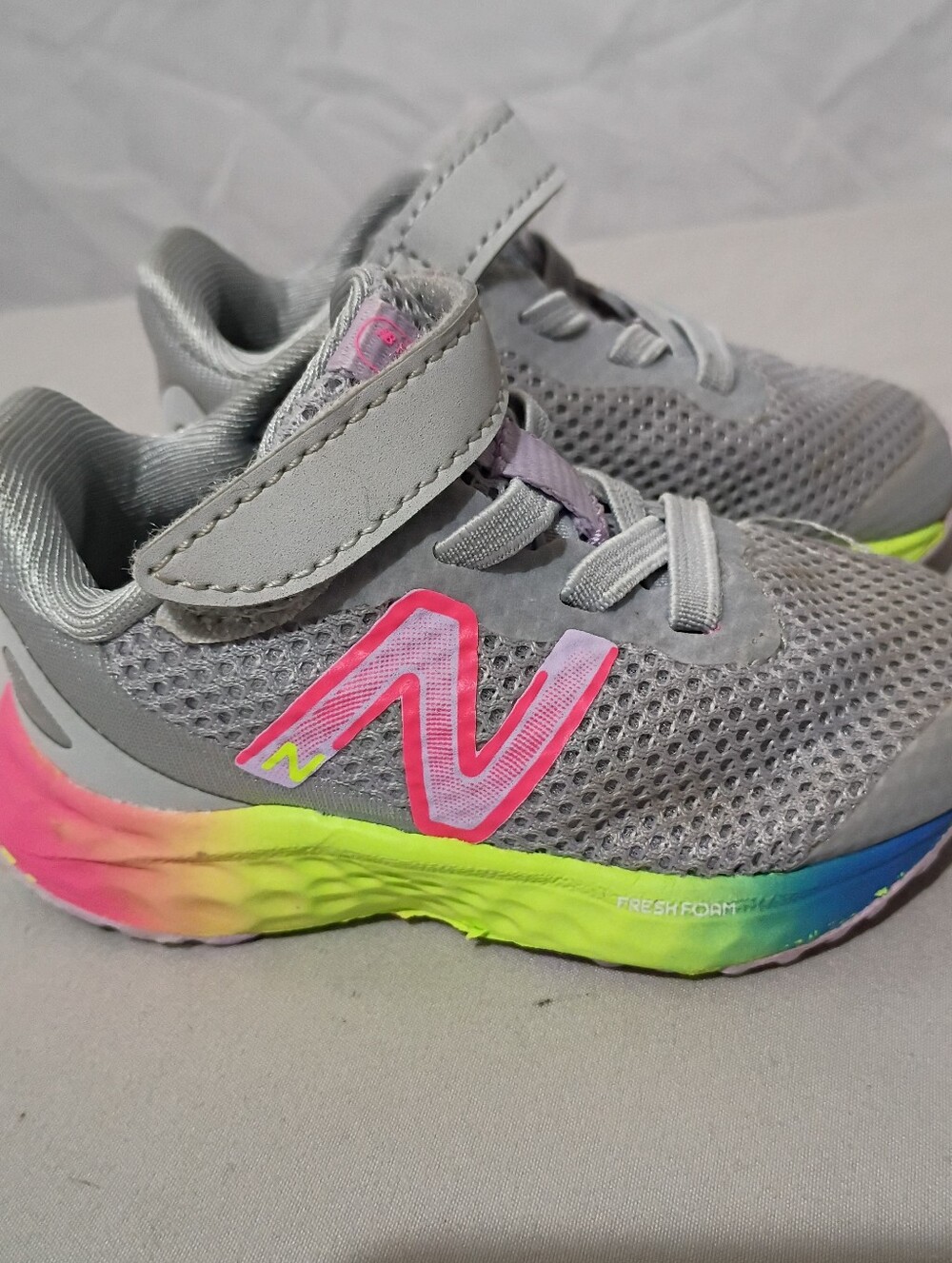 New Balance Kids Gray Sneakers with Neon Rainbow  Baby/Toddler 3